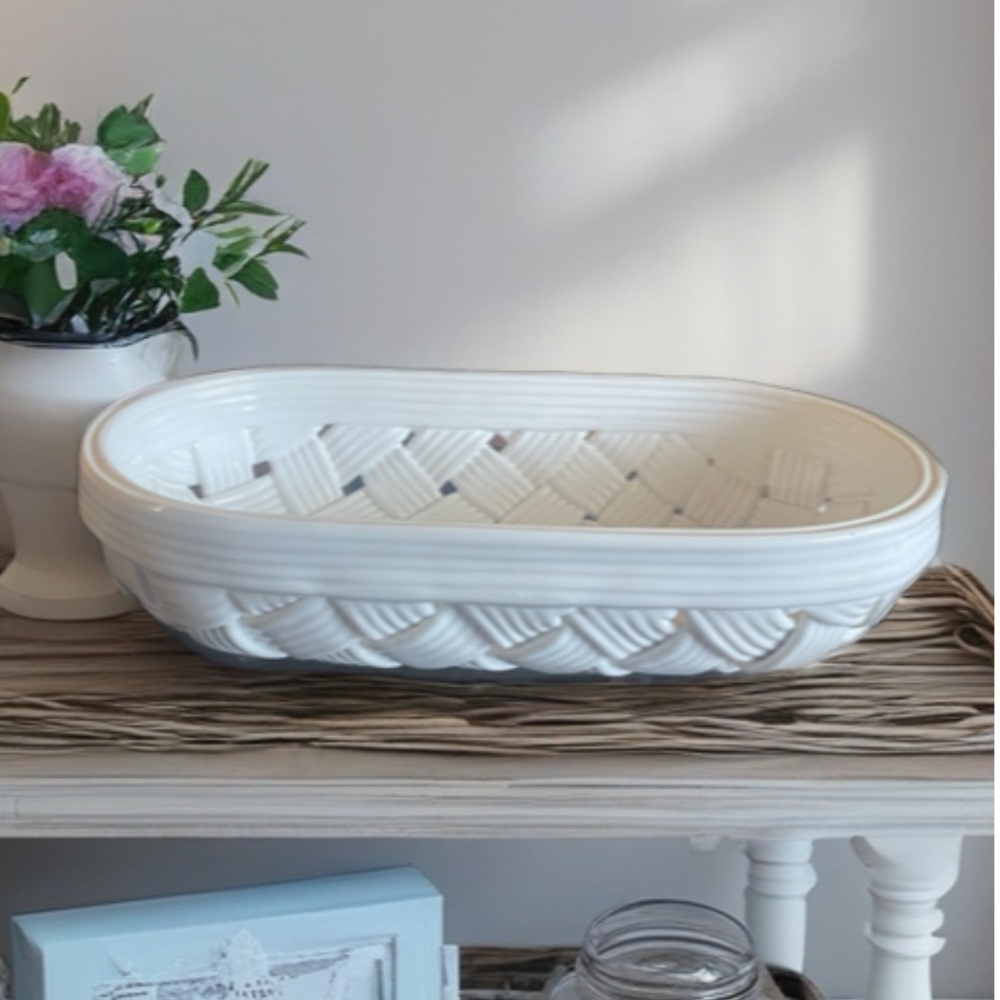Italian White Woven porcelain fruit Basket